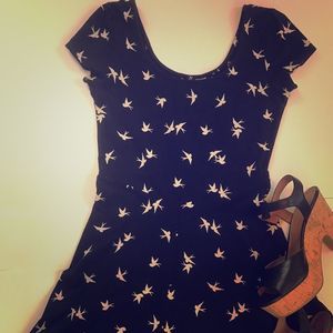 H&M Black and white swallow pattern dress